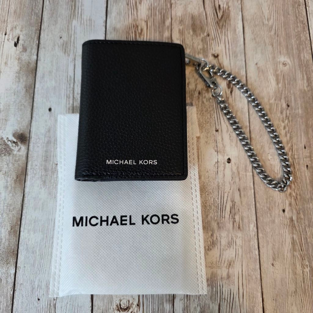 Michael Kors Black Leather Wallet with Silver Chain